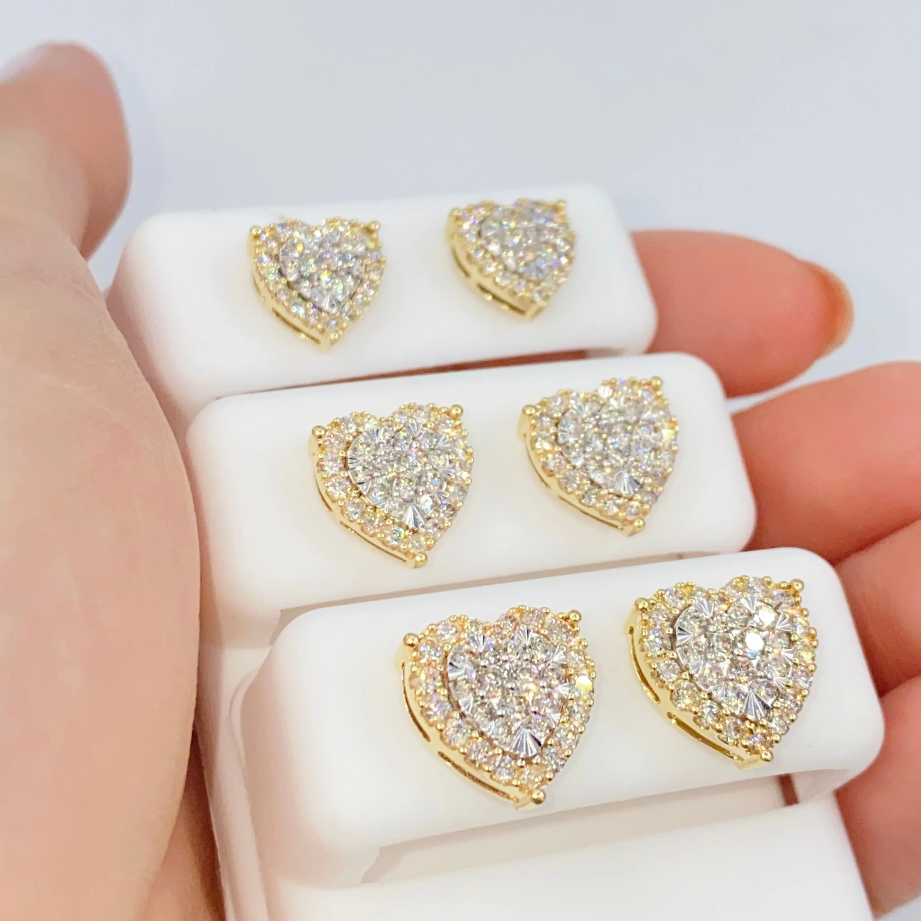 14K Halo Heart Iced Diamond Earrings