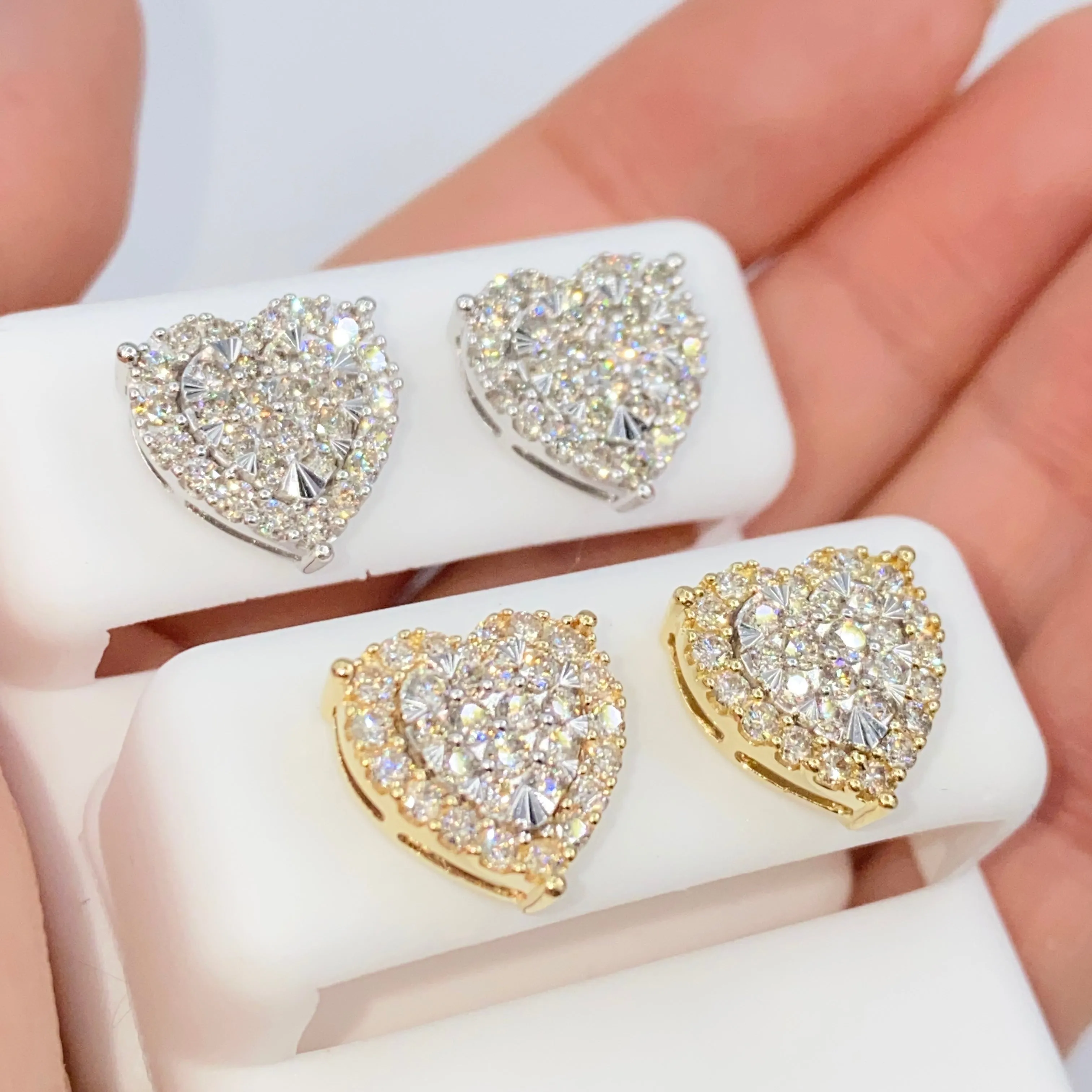 14K Halo Heart Iced Diamond Earrings