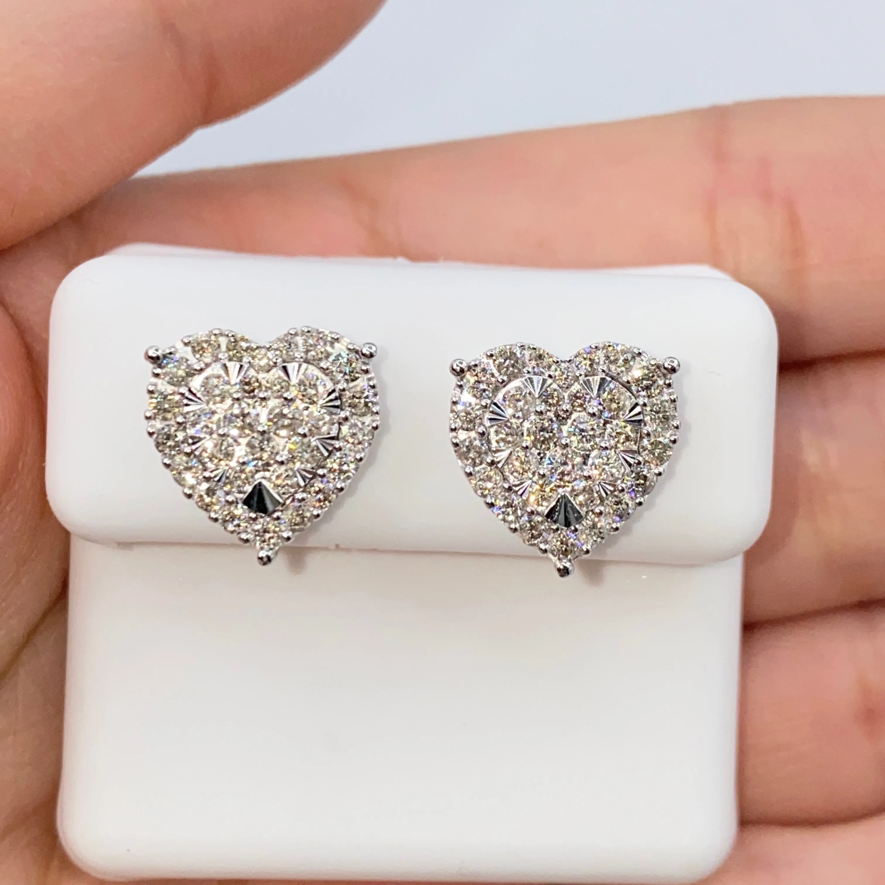 14K Halo Heart Iced Diamond Earrings