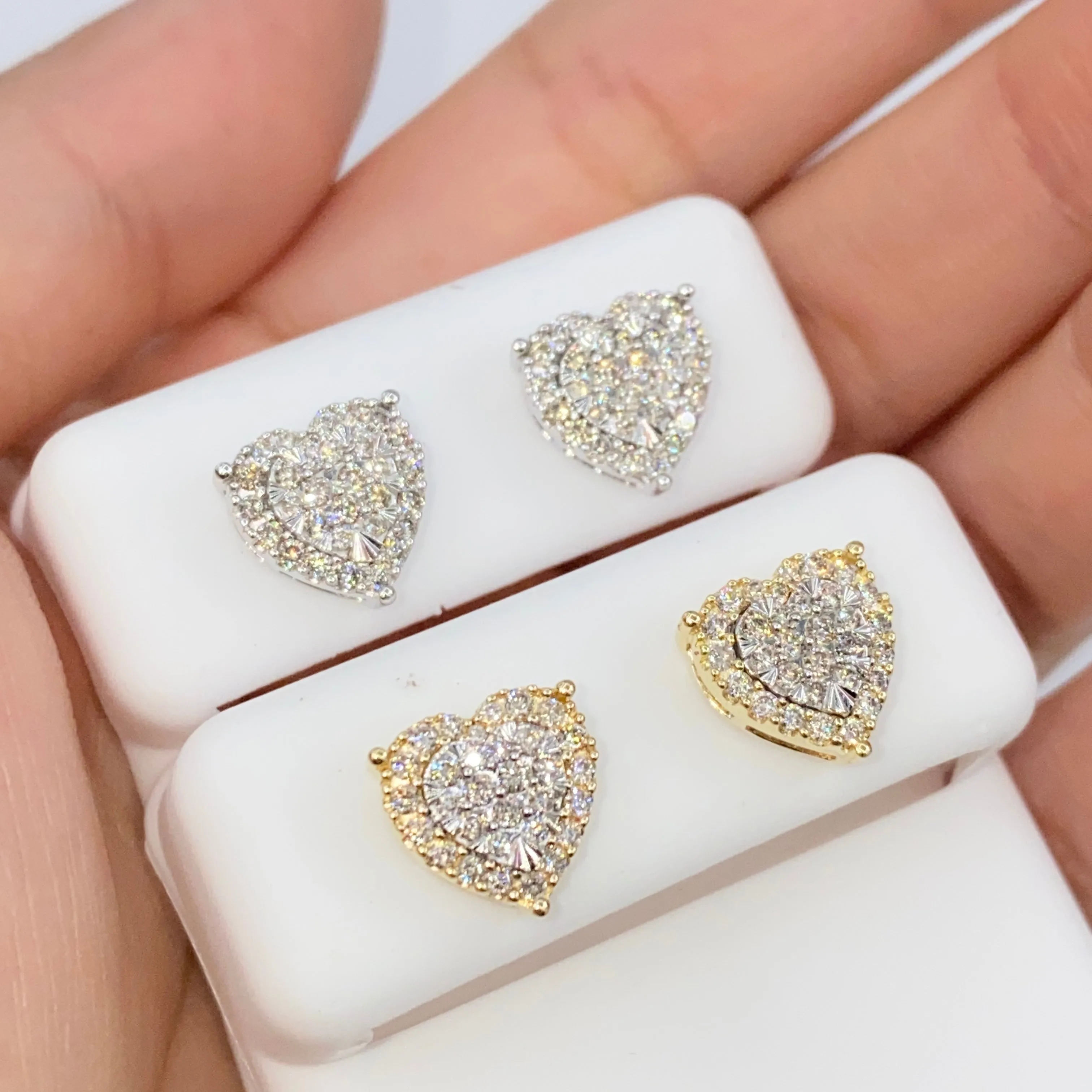 14K Halo Heart Iced Diamond Earrings