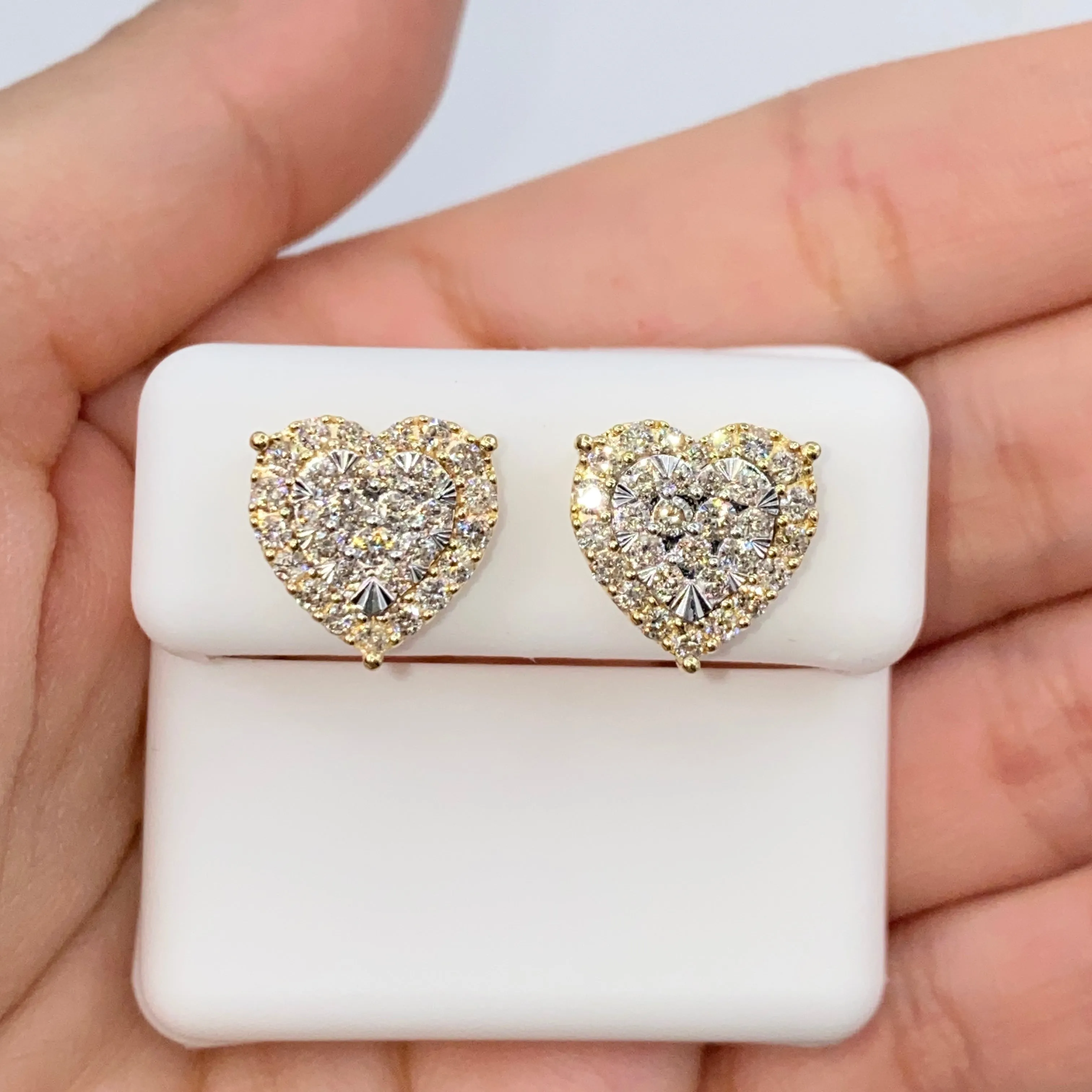 14K Halo Heart Iced Diamond Earrings