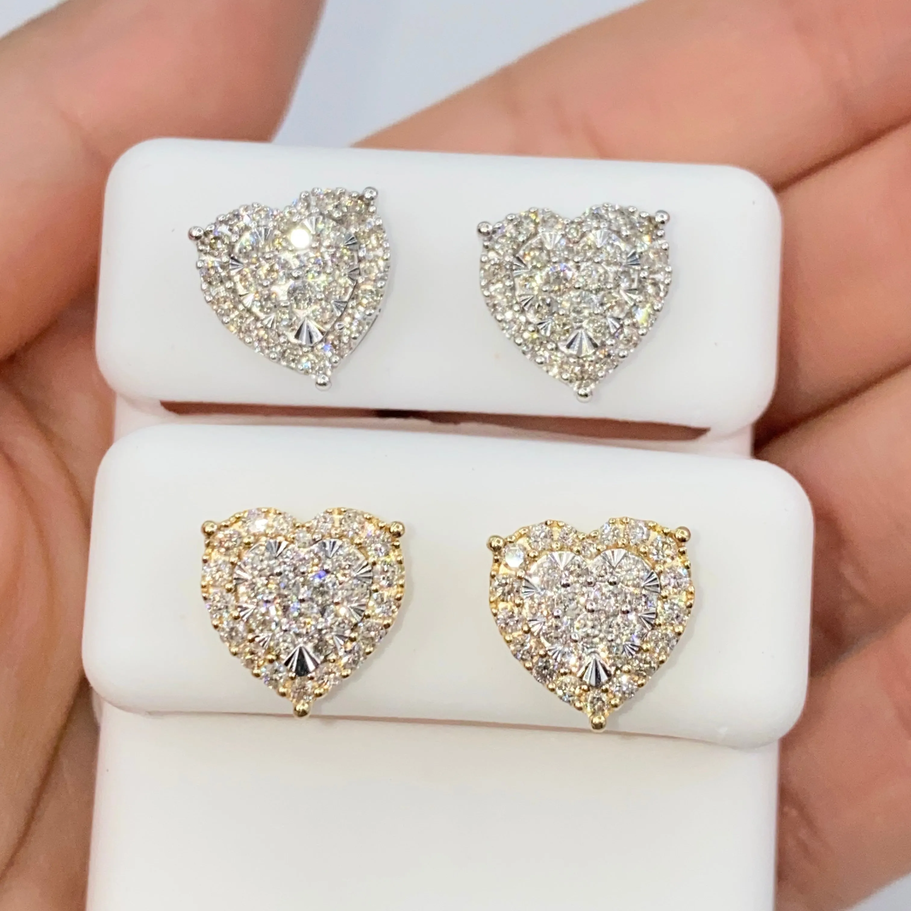 14K Halo Heart Iced Diamond Earrings