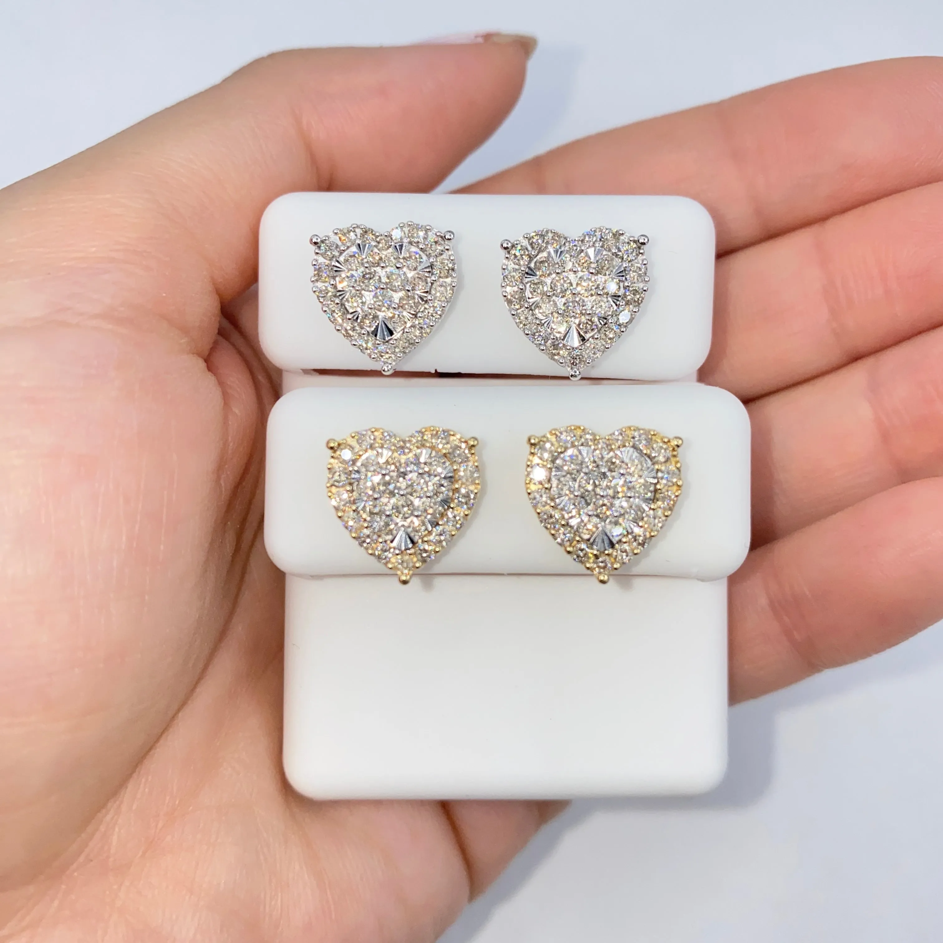 14K Halo Heart Iced Diamond Earrings
