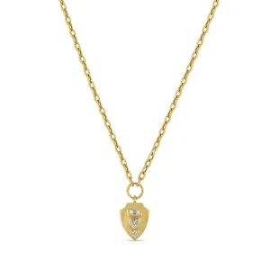 14k Mixed Cut Diamond Brushed Gold Shield Pendant Necklace