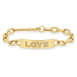 14k Pavé Diamond LOVE Extra Large Square Oval Chain ID Bracelet