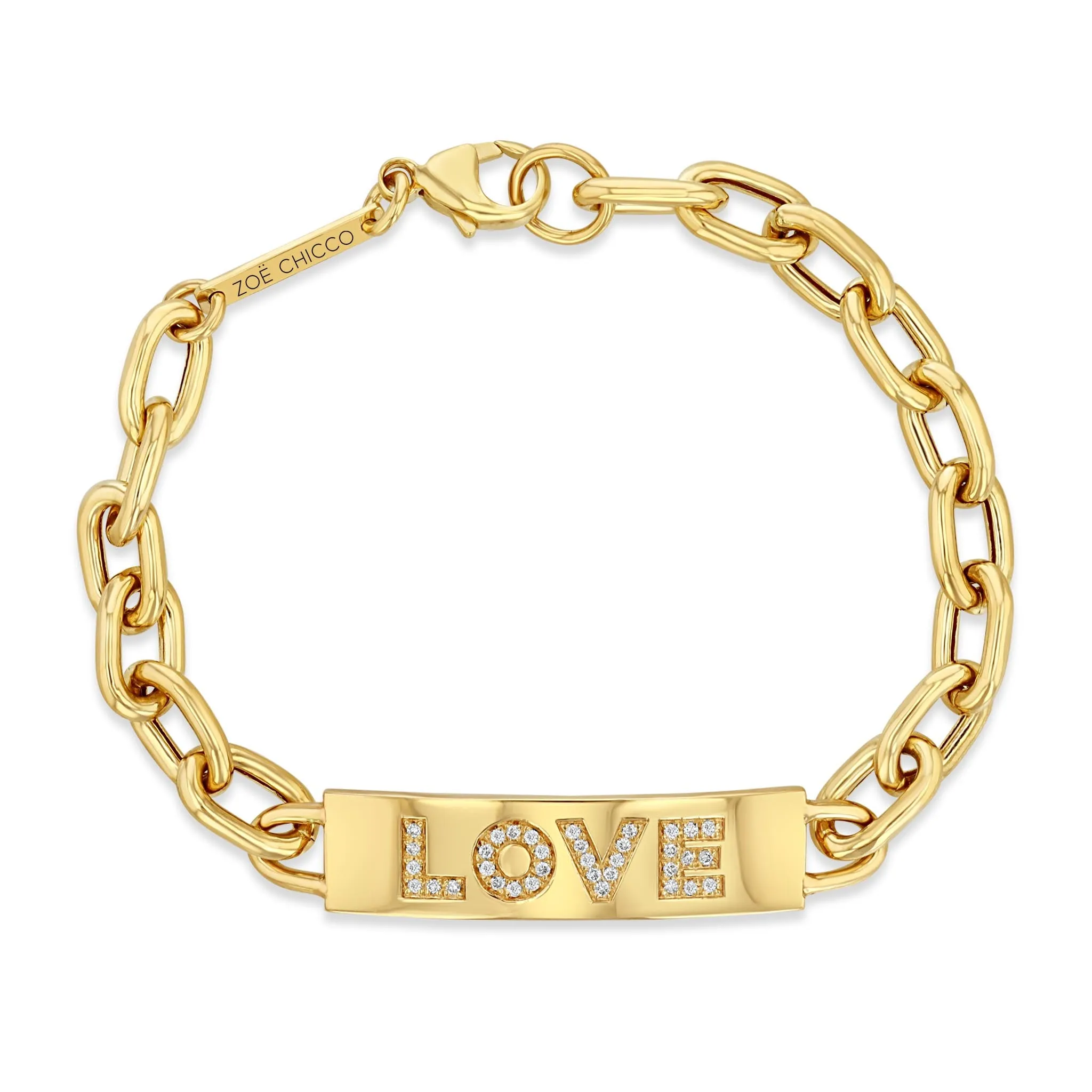 14k Pavé Diamond LOVE Extra Large Square Oval Chain ID Bracelet