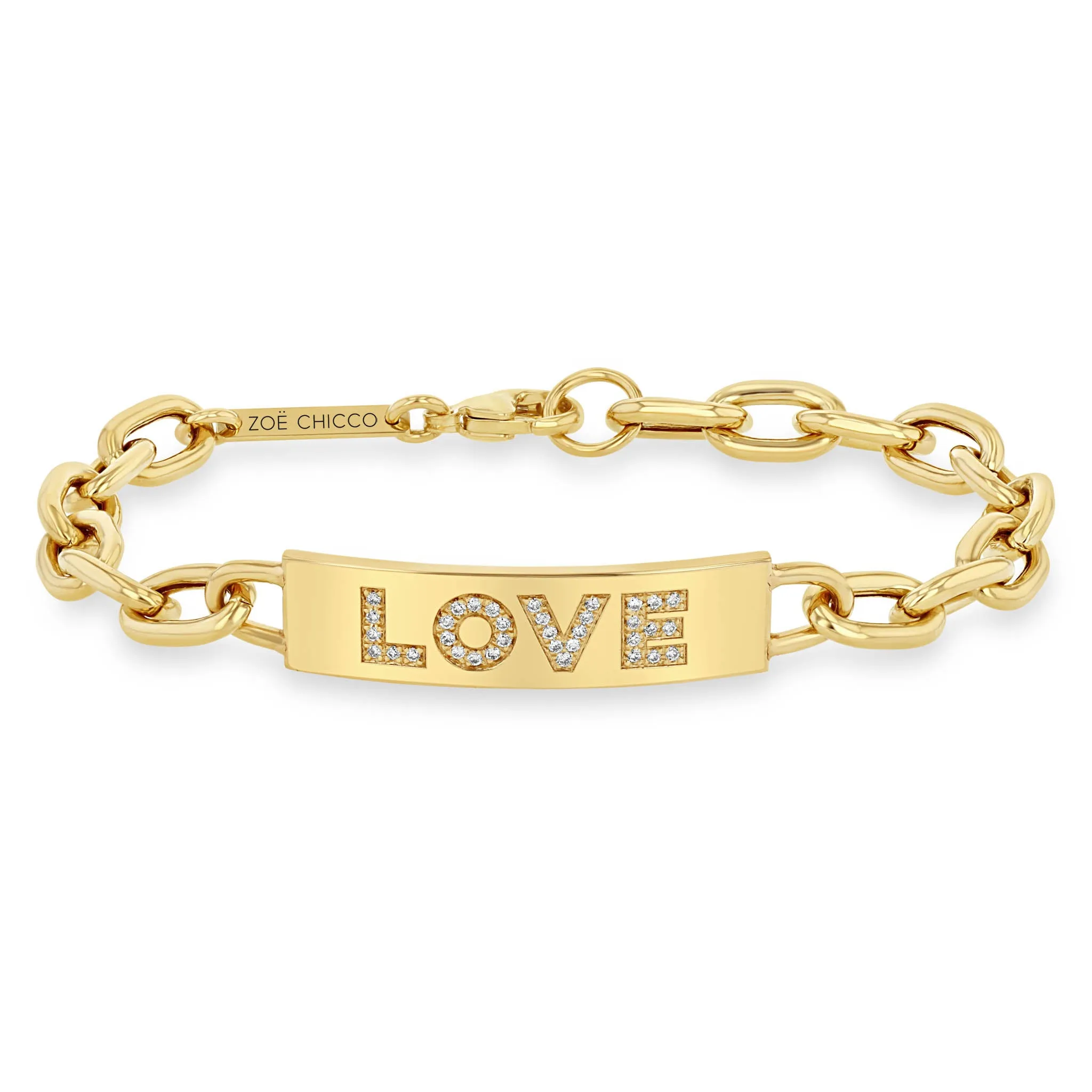 14k Pavé Diamond LOVE Extra Large Square Oval Chain ID Bracelet