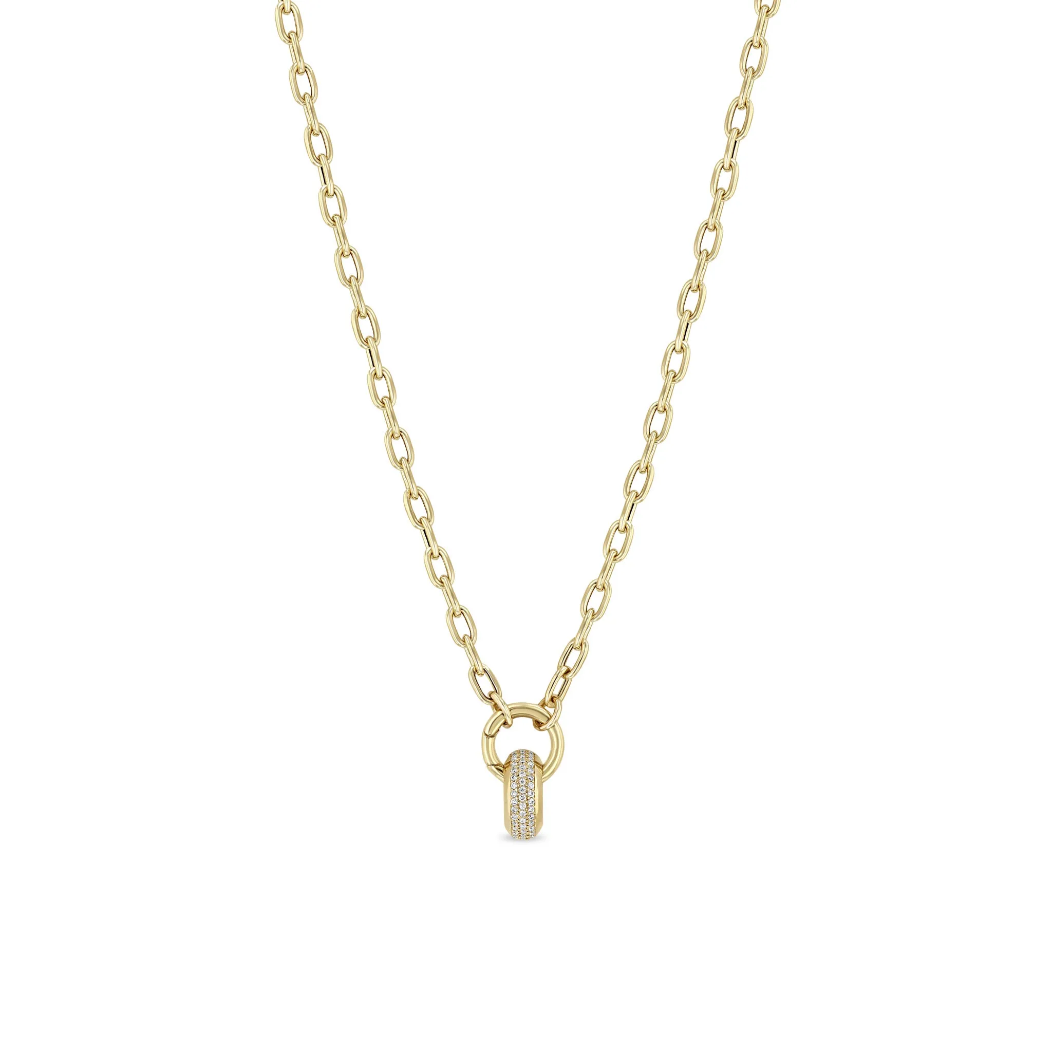 14k Pavé Diamond Wide Half Round Slide Bead Round Enhancer Necklace
