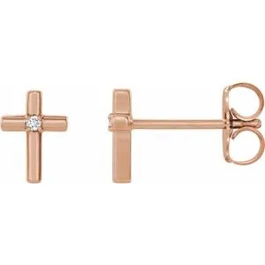 14K Rose .01 CTW Diamond Cross Earrings