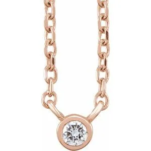 14K Rose .03 CT Diamond Solitaire 16-18" Necklace