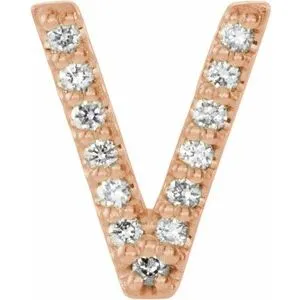 14K Rose .03 CTW Diamond Single Initial V Earring