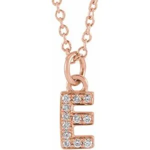 14K Rose .04 CTW Natural Diamond Petite Initial E 16-18" Necklace