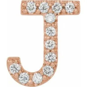 14K Rose .05 CTW Diamond Single Initial J Earring