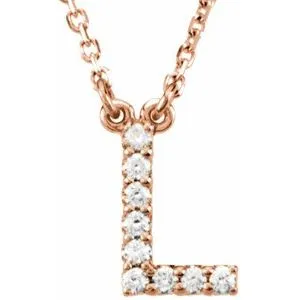 14K Rose .08 CTW Natural Diamond Initial L 16" Necklace