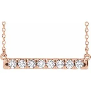 14K Rose 1/2 CTW Lab-Grown Diamond French-Set Bar 18" Necklace