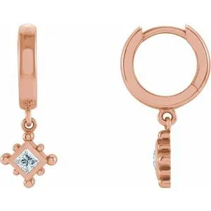 14K Rose 1/5 CT Natural Diamond Beaded Bezel-Set Hoop Earrings