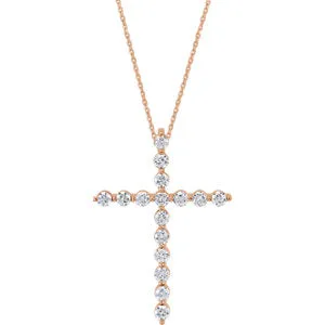 14K Rose 1/5 CTW Diamond Cross 18" Necklace