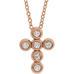 14K Rose 1/6 CTW Diamond Cross 16-18" Necklace