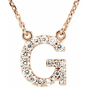 14K Rose 1/6 CTW Natural Diamond Initial G 16" Necklace