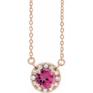 14K Rose 3 mm Natual Pink Tourmaline & .03 CTW Natual Diamond 18" Necklace