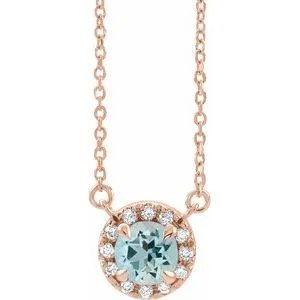 14K Rose 3 mm  Natural Aquamarine & .03 CTW Natural Diamond 18" Necklace