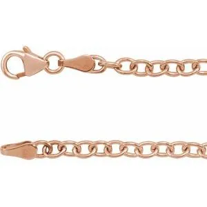 14K Rose 3.25 mm Oval Cable 7" Bracelet with Lobster Clasp