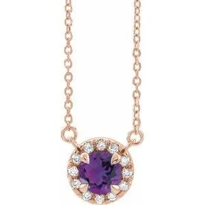 14K Rose 3.5 mm Natural Amethyst & .03 CTW Natural Diamond 16" Necklace