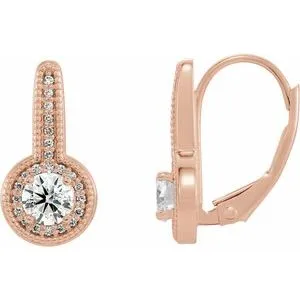 14K Rose 5/8 CTW Diamond Milgrain Halo-Style Dangle Earrings