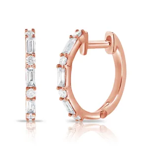 14K Rose Gold Diamond Huggie Earrings