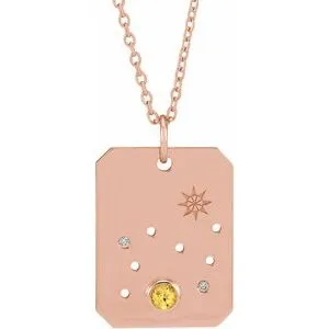 14K Rose Natural Citrine & .01 Natural Diamond Leo Constellation 16-18" Necklace