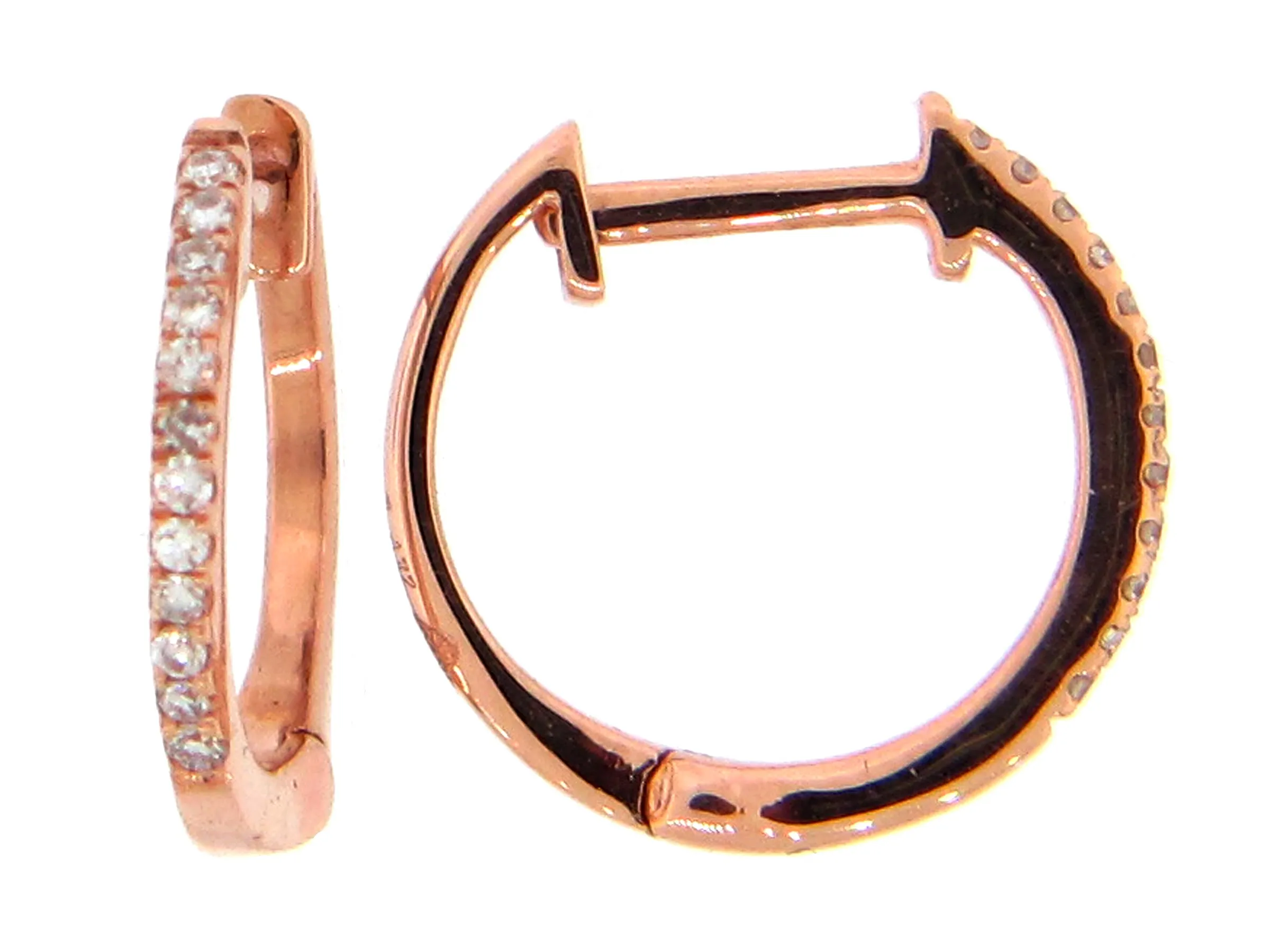 14K Rose Natural Diamond Huggie Earrings