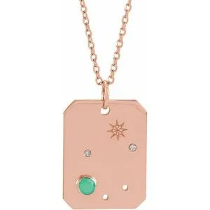 14K Rose Natural Green Chrysoprase & .01 Natural Diamond Libra Constellation 16-18" Necklace