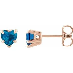 14K Rose Natural London Blue Topaz Stud Earring