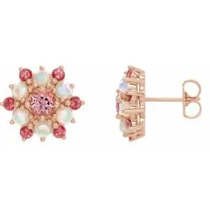 14K Rose Pink Topaz & Ethiopian Opal Cabochon Earrings