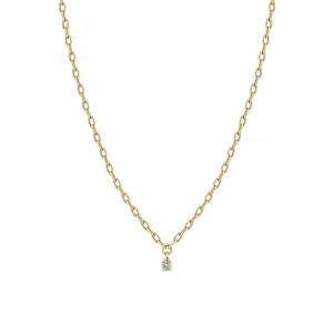 14k Small Square Oval Link Dangling Diamond Bezel Necklace
