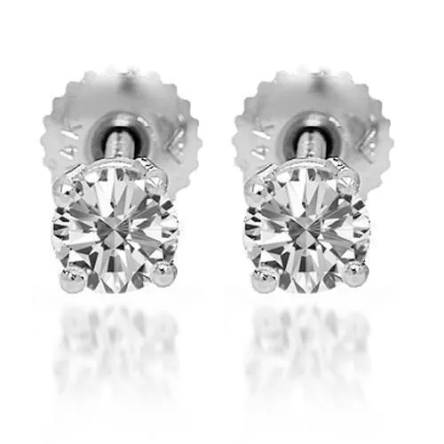 14K Solid White Gold Diamond Solitaire Stud Earrings 0.75 Ctw