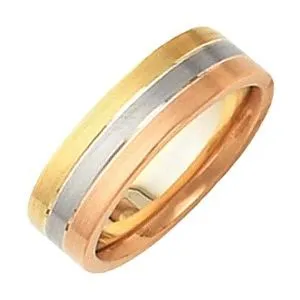 14K Tri-Color 6 mm Flat Band Size 9.5