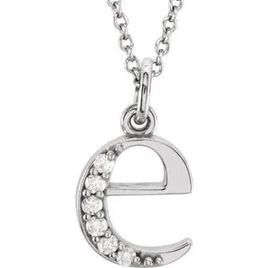 14K White .03 CTW Diamond Lowercase Initial e 16" Necklace