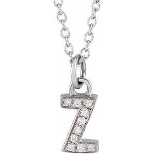 14K White .03 CTW Natural Diamond Petite Initial Z 16-18" Necklace