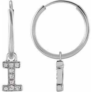 14K White .03 CTW Natural Diamond Single Initial I Hoop Earring