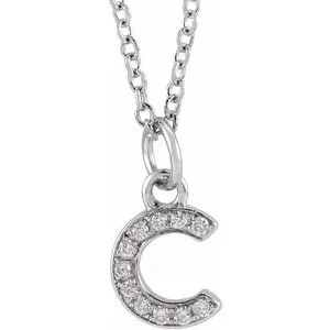 14K White .04 CTW Natural Diamond Petite Initial C 16-18" Necklace