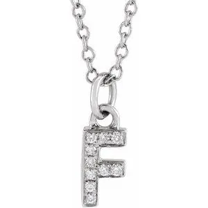 14K White .04 CTW Natural Diamond Petite Initial F 16-18" Necklace