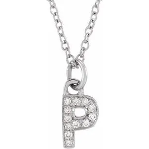 14K White .04 CTW Natural Diamond Petite Initial P 16-18" Necklace