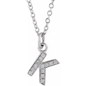 14K White .045 CTW Natural Diamond Petite Initial K 16-18" Necklace