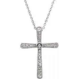 14K White .05 CTW Diamond Cross 18" Necklace