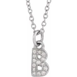 14K White .05 CTW Natural Diamond Petite Initial B 16-18" Necklace