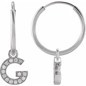 14K White .05 CTW Natural Diamond Single Initial G Hoop Earring