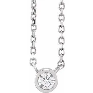 14K White .06 CT Diamond Solitaire 16-18" Necklace