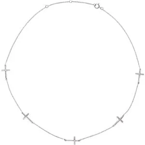 14K White .08 CTW Diamond 5-Station Cross 16-18" Necklace