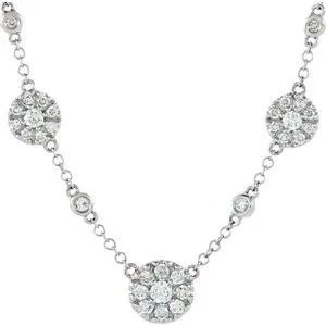 14K White 1/2 CTW Diamond Cluster Station 18" Necklace